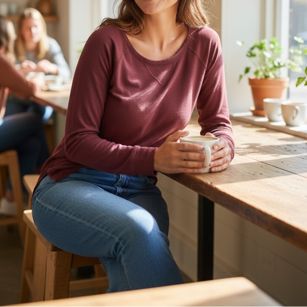 Daily Ritual Long-Sleeve Scoop Neck Top in Mauve